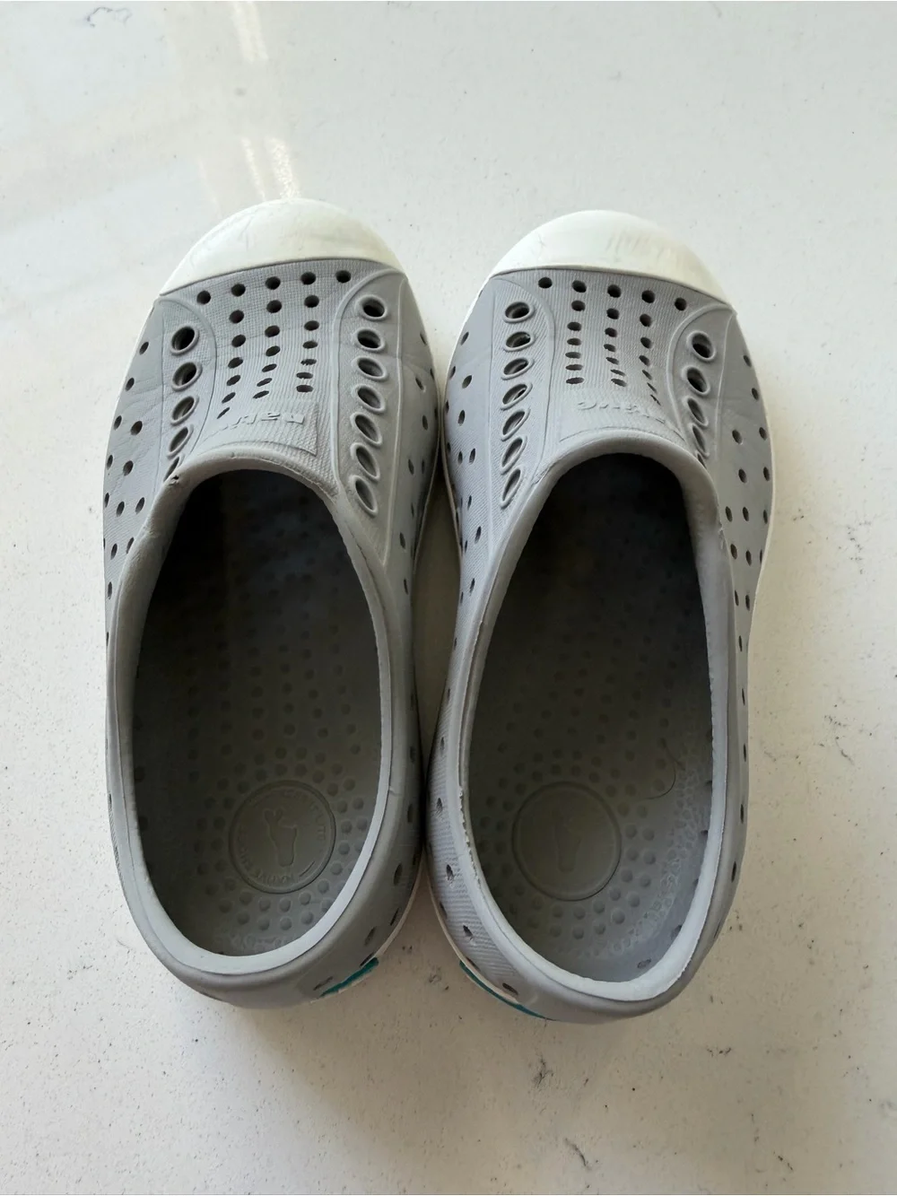 Native Slip-On Shoes in Gray with White Toe Caps